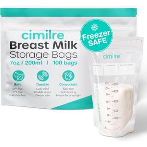 Breast Milk Storage Bags, 7 oz, 100 Count
Leak-proof design, freeze flat or upright, presterilized, easy-pour spout, BPA, BPS, Phthalate-free material