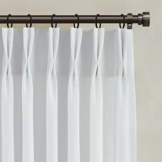 90 Inch Long Pleated Linen Curtains 2 Panel Set for Living Room 350GSM Thick Linen Textured Drapes Pinch Pleat Pure Snow White Ivory Semi Sheer Curtain for Dining Room Office Sliding Glass Doors