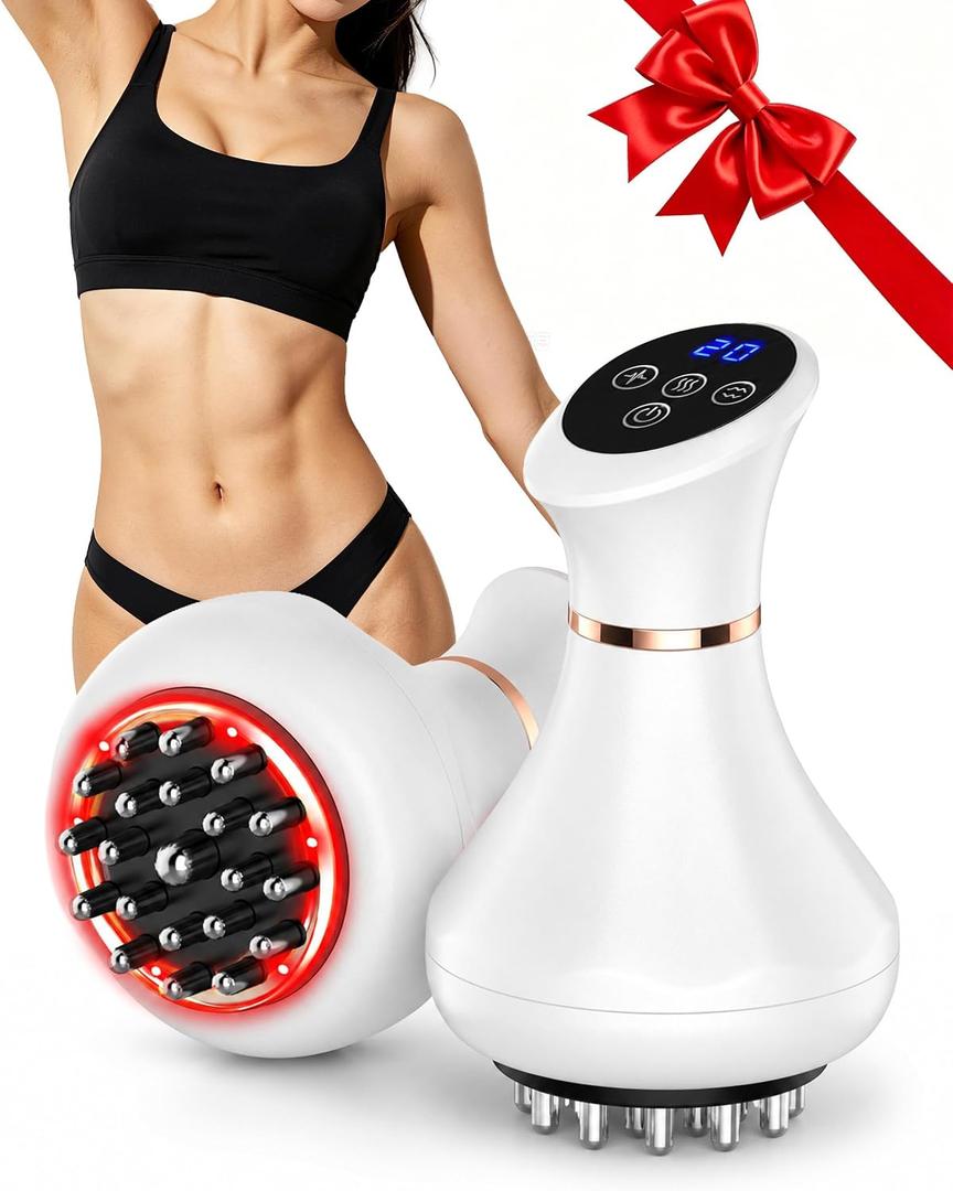 Lymphatic Drainage Massager, 9-Level Cellulite Massage Tool | 21 Massage Nodes, Red Light, Heat & Vibration, Advanced Level Control, for Belly, Arms, Thighs & Full-Body Care