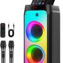 Karaoke Machine with 2 Wireless Microphones, Big Bluetooth Party Speaker with 500W Peak Power for Adults, PA System with Rolling Wheels and Trolley, Perfect for Outdoor, Home Party, Gatherings