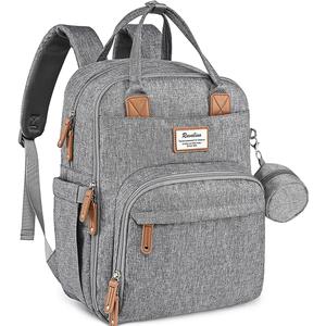 RUVALINO Diaper Bag Backpack-Expandable Baby Bag with up to 50% Capacity -Baby Essentials Bag with Changing Pad Insulated Bottle Holders & Pacifier Case, Waterproof, Gray XL