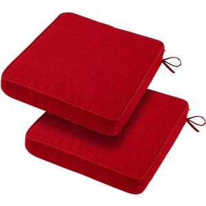 18x18x3 Inch Outdoor Square Corner Chair Cushions with Ties Set of 2, Water&Fade Resistant Thick Seat Cushion Pads for Garden Patio Dining Porch Furniture - Red