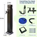 Freestanding Outdoor Water Column Faucet, 39.4in Garden Water Spigot Stand with Dual Outlet Tap, 10M Spray Hose and Hook, Metal Yard Water Station for Patio Backyard Car Wash Pet Bathing