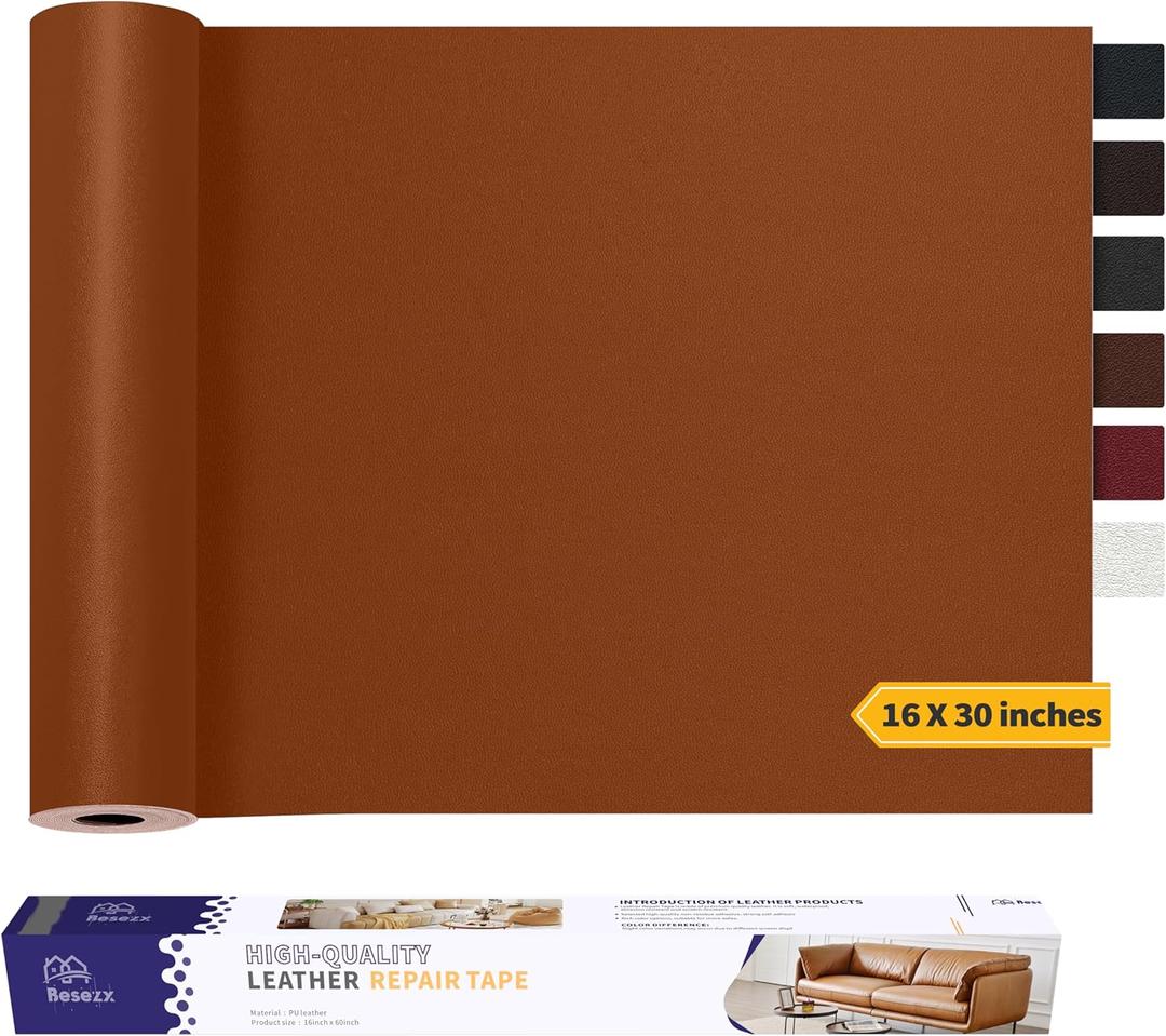 Leather Repair Patch Tape Kit, Self-Adhesive Leather & Vinyl Repair for Furniture, Couch, Sofa, Car Seats, Office Chair - 30inx16in (Light Brown)