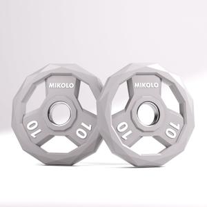 Mikolo Olympic Weights Set 2-Inch Rubber Coated Plates, 12-Sided Non-Roll Weight Plates Grip with 3 Handles for Home Gym, Strength Training, Single, Pair and Sets(5/10/15/25/35/45 LB)