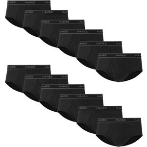 Hanes Men's Underwear Briefs, Cotton Mid Rise Briefs, Covered Waistband, Moisture Wicking, Multi-pack (Medium, Black - 12 Pack)