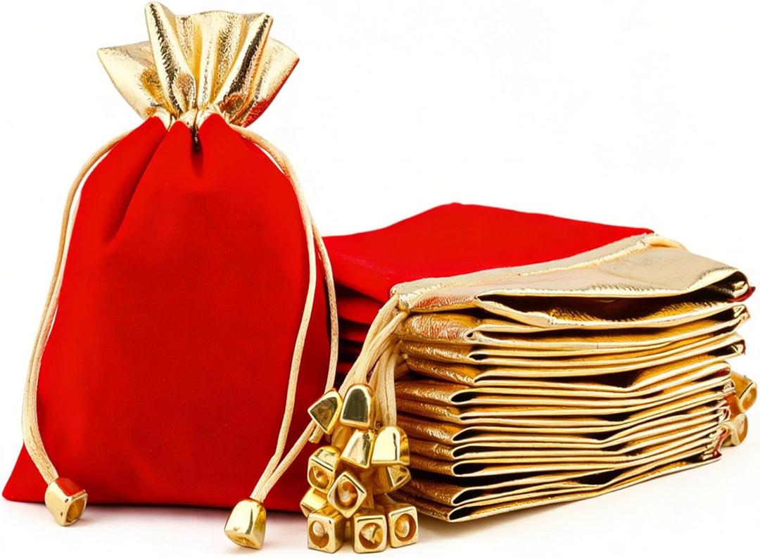 KIPETTO Velvet Drawstring Bags for Valentines Day 25Pcs Velvet Drawstring Gift Bags Jewelry Pouches for Wedding Valentine Birthday Party Favors, 4.7"x 6.3", Red