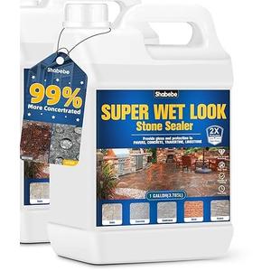 Super Wet Look Stone Sealer 1 Gallon [2025 Upgarde]–Durable & Long-Lasting Protection, High Gloss Finish for Patios, Driveways, Pavers, Interior & Exterior Color Enhancement & Easy Maintenance
