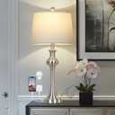 28.75" Silver Table Lamps for Living Room,Touch Lamps for Bedrooms Bedside Lamp 3-Way Dimmable Touch Control, Modern Silver Nightstand Lamp Fabric Shade Mid Century Accent StyleBulb Inclued