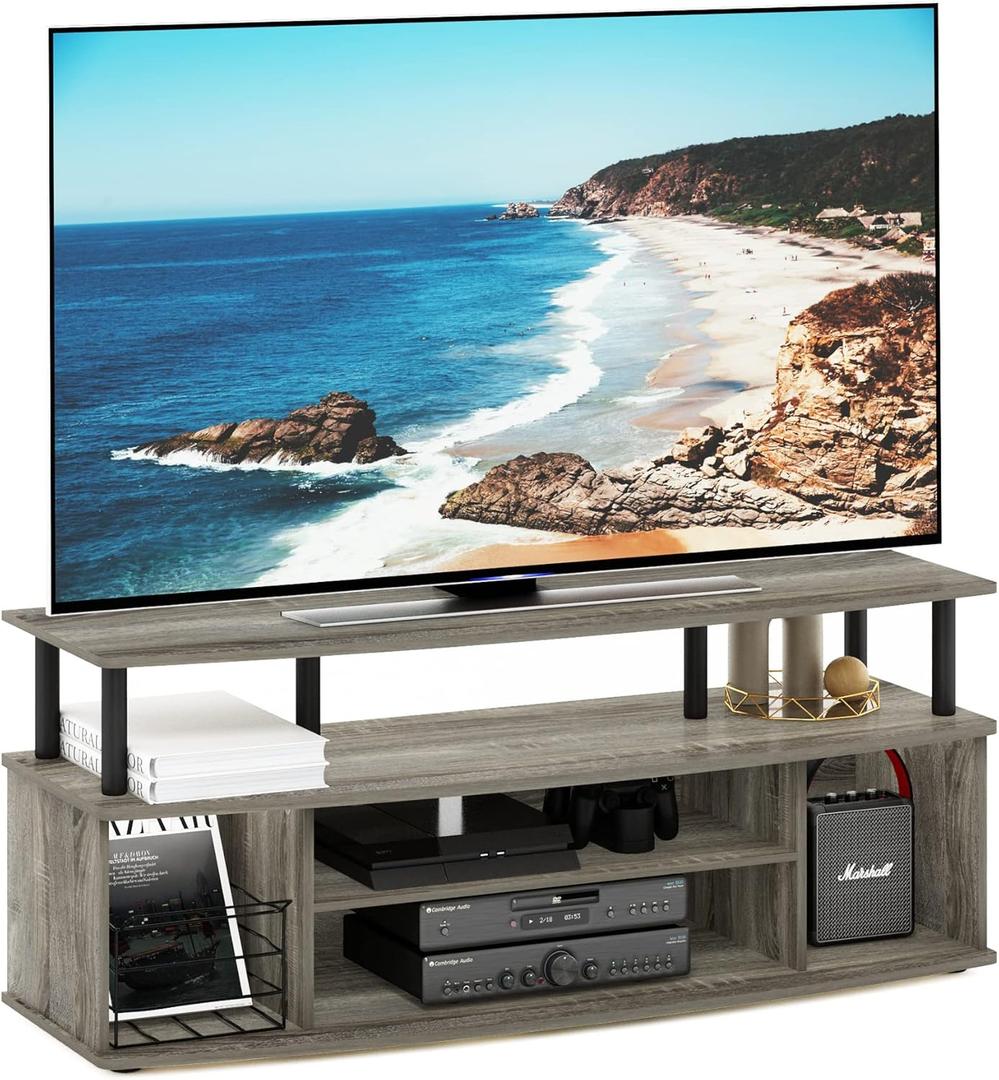 Furinno Jaya Large Entertainment Center Hold up to 55-in TV, Inch, French Oak/Black
