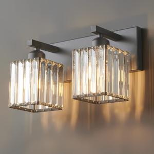 Modern Bathroom Vanity Light 2-Lights Black Crystal Bathroom Wall Light Vanity Light Fixtures12.59-inch Modern Minimalist Design
