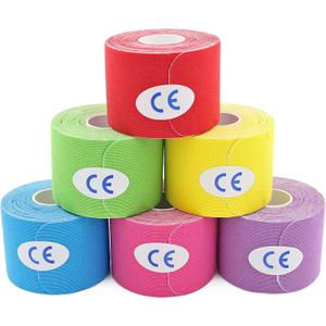 MUEUSS Kinesiology Tape,Sports Tape,Athletic Tape Elastic Cotton Precut Strips,Waterproof Tape for Muscles,Knees,Shoulders Plantar Fasciitis Pain Relief (6rolls MixcolorA)