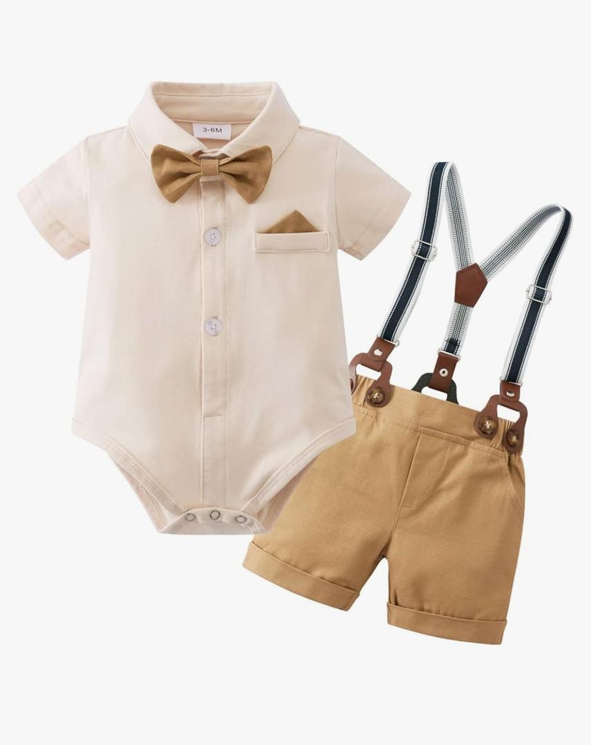YUEMION Infant Baby Boy Clothes Gentleman Outfits Suits Summer Short Sleeve Bowtie Bodysuit Shirts + Suspender Shorts (9-12M)