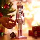 PRETYZOOM Pink Wooden Nutcracker Doll - 12 Inch Christmas Decoration Soldier with Base for Holiday Decor, Tabletop Display