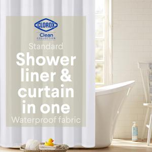 CLOROX 2-in-1 Bathroom Shower Curtain Liner, Durable Fabric, Weighted Magnets for Bath Water Control, Washable Premium Quality, Modern - 72" x 72" White