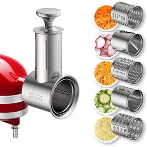 Stainless Steel Slicer Shredder Attachment for KitchenAid Stand Mixer, Cheese Grater Attachment for KitchenAid with 5 Blades, Dishwasher Safe