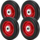 4 Pack 8 x 1.75 Inch Solid Rubber Wheel, Flat Free Rubber Tire with Ball Bearing, 1/2 Inch Bore Axle Replacement Hand Truck Wheel, 220lbs Load Capacity (Red)
