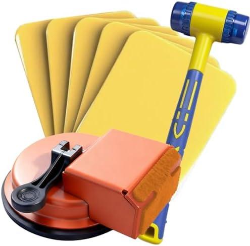 Magicbox Floor Gap Fixer Tool with 5PCS Sticky Pads and Rubber Mallet for Flooring Gap Repair, Compatable with Laminate Flooring, Solid Wood Flooring etc Orange, 180LBS Suction