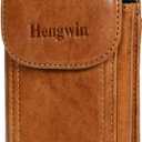 Hengwin Genuine Leather Cell Phone Holster Case with Belt Clip Fit for iPhone 16 Pro Max 15 Pro Max 14 Pro Max 13 Pro Max Samsung Galaxy S25 Ultra S24 Ultra Belt Holder Phone Pouch for Belt (Brown) (Large)