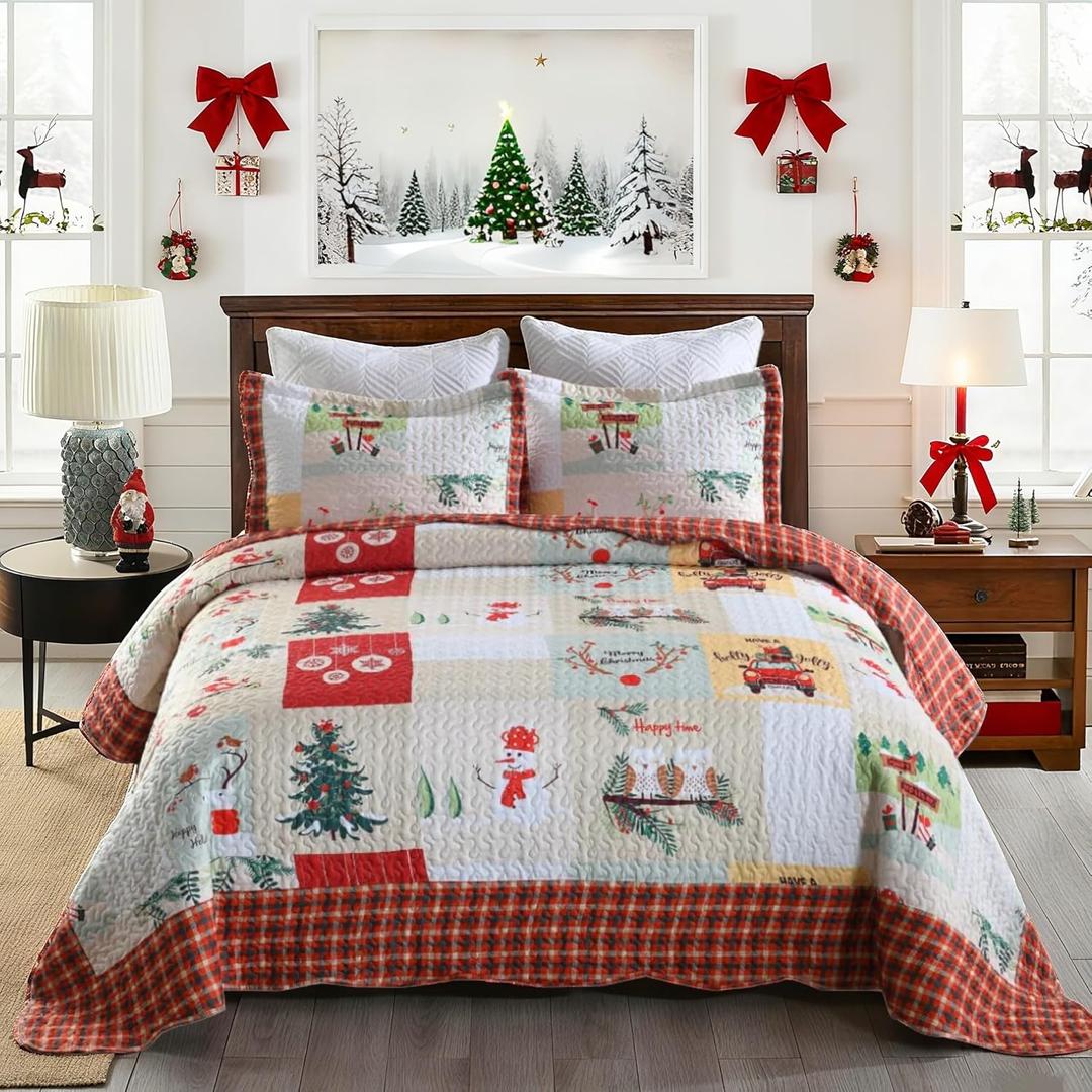 MarCielo Christmas Quilt Set Bedspread Set B022,Red,King,B022_K