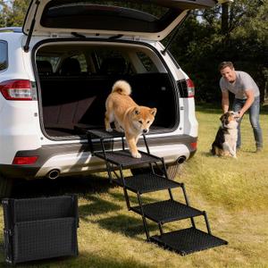 Dog Stairs for Car - Foldable 5-Step Non-Slip Pet Stairs for Home, Lightweight Dog Steps for Senior & Small Dogs to SUV, Truck, Bed - Supports 200 lbs