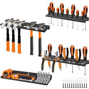 Wall Mount Hand Tool Storage Racks, Screwdriver Organizer, Pliers Holder, Hammer Rack, Metal Storage Shelf, Hand Tool Organizer for Garage, Workshop, Shed, Set of 4
