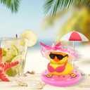 2 x Yellow Rubber Duck with Sun Hat, Swim Ring, Necklace, Sunglasses & Sunshade Cute Duck for Car Ornament Home Decor Desk Summer Beach Party Decoration (Hot Pink)