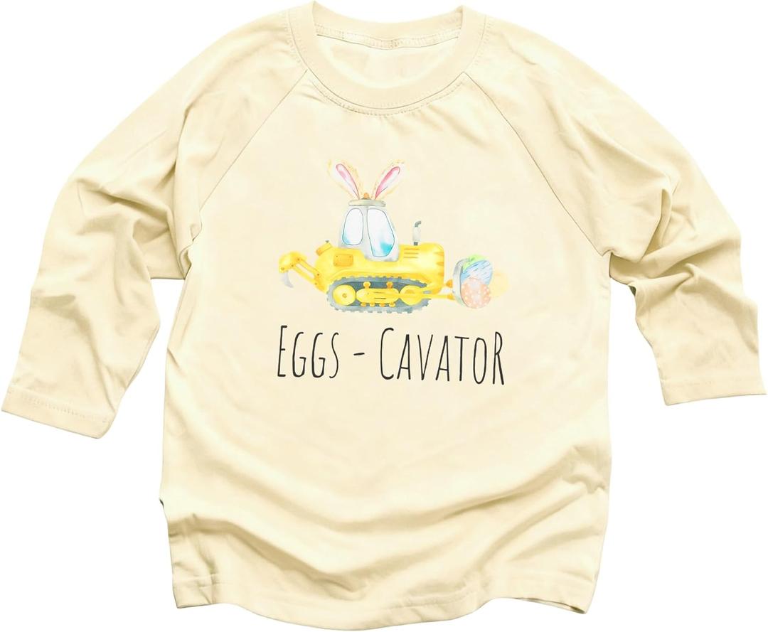 DUTUT Toddler Boy Girls Easter Shirt Eggs-Cavator Raglan 3/4 Sleeve Shirt Easter Bunny Shirts Spring Easter Tee Easter Gift (Apricot) 100