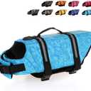 HAOCOO Dog Life Jacket Vest Saver Safety Swimsuit Preserver with Reflective Stripes/Adjustable Belt Dogs?Blue Bone,L