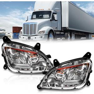 Fit for 2011-2023 Peterbilt 579 587 Class 8 Truck LED Headlight Headlamp Chrome Housing Assembly Replacement Pair/Set