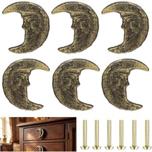 6 Pcs Unique Cabinet Knobs Moon Drawer Pulls Gothic Dresser Knobs Finish Cast Iron Crescent Moon Face Cabinet Handles Retro Vintage Gothic Drawer Pulls Whimsical Decor for Kitchen Wardrobe