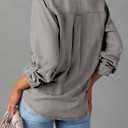 Astylish Women Button Down Denim Shirts Casual Long Sleeve V Neck Chambray Blouse Top (Gray, M)