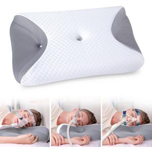HOMCA CPAP Pillow for Side Sleeping, CPAP Nasal Pillows for All CPAP Masks Users to Reduce Air Leaks & Masks Pressure, Neck Support Pillows for Sleeping for Neck Pain Relief (Grey)