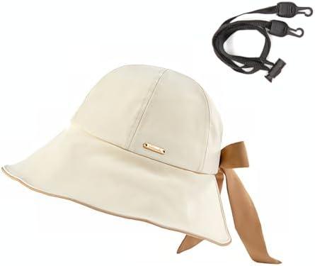 YAMEIZE Womens Bowknot Bucket Sun Hat - Wide Brim Hat for Women Packable Ponytail hat with Adjustable Strap UPF50+