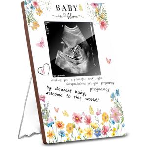 Baby in Bloom Ultrasound Picture Frame, Adorable Wildflower Baby Shower Decorations, Gender Reveal & Sonogram Picture Keepsake, Pregnancy Gifts for New Moms, Pregnancy Announcement Memory Frame