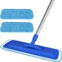 17.5" Professional Microfiber Floor Cleaning Mop, Flat Mop with Stainless Steel Handle, 2 Reusable Washable Pads, Wet and Dust Mopping for Hardwood, Vinyl, Laminate, Tile Cleaning (Blue)
