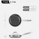 Nonstick Frying Pan with Lid 7-Inch, Durable Stainless Steel Skillet, Induction Cooktop Compatible, PFOA-Free Scratch-Proof, Dishwasher & Oven Safe, Stay-Cool Handle, Silver Kitchen Cookware