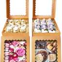 Bakepacker 55pcs Brown Pie Boxes 8x8x2.5 inches Easy Assemble Macaroon Bakery Boxes Cookie Boxes with Window for Bakery (Auto-pop Up)