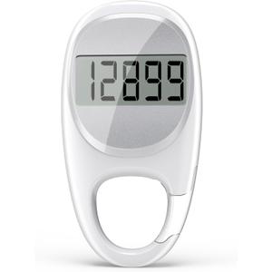 Simple Pedometer for Walking, Accurate Step Tracker with Carabiner, 3D Step Counter for Men Seniors (White)