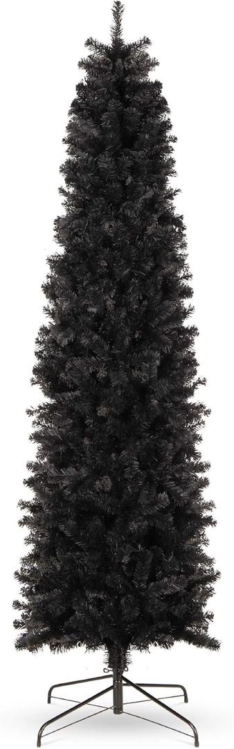  6ft Black Artificial Holiday Christmas Pencil Tree for Home, Office, Party Decoration w/ 608 Tips, Metal Hinges & Base