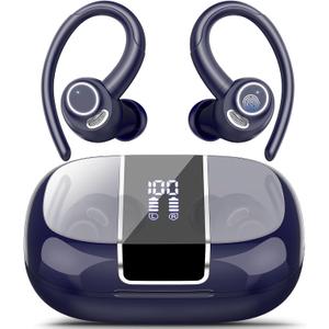 Headphones Wireless Earbuds Sport, Bluetooth 5.3 Over Ear Buds Stereo Deep Bass Headset with Earhooks, 48H Wireless Earphones with HD Mic, IP7 Waterproof Earbud for Sports/Running/Workout Deep Blue (Deep Blue)