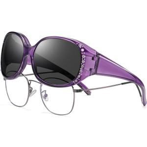 HAOLOTA Women's Polarized Fit Over Sunglasses with Rhinestone, Sun Glasses for Prescription Glasses UV400 Protection