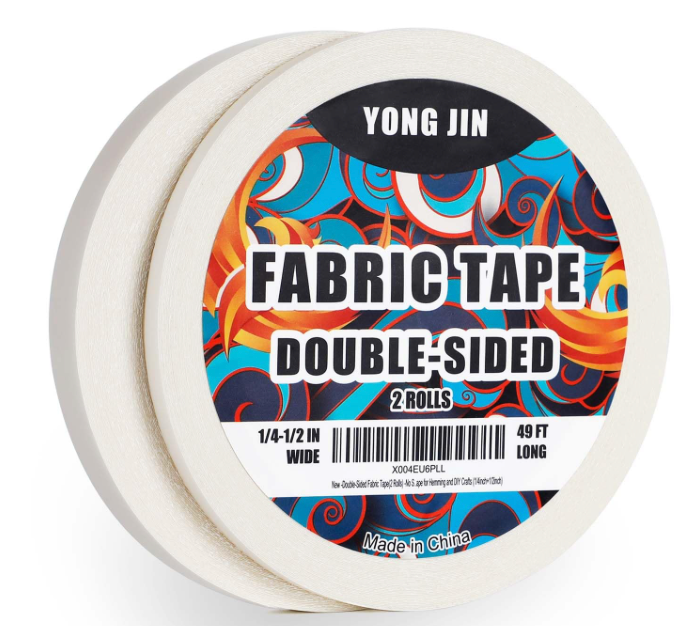 YONGJIN Double-Sided Fabric Tape (2 Rolls) - No Sewing or Ironing Required, Perfect for Quick Clothing Repairs, Fabric Bonding, Adhesive Cloth Tape for Hemming and DIY Crafts (1/4inch+1/2inch)