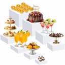 Geelin 8 Pack Acrylic Buffet Risers - 3 to 10 Inch Decorative Cube Boxes, Display Stands with Hollow Bottoms for Food Jewelry Table Display Supplies(White, Flat)