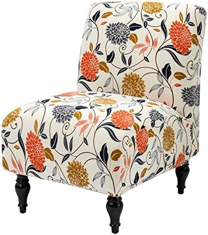 Iauddy Armless Accent Slipper Chair Cover Slipcover, Stretch Spandex Printed Removable Non-Slip, Slip Cover for Accent Chair Without Arms Furniture Protector for Living Dining Room (Beige/Orange, 1) 11"D x 23.6"W x 25.5"H