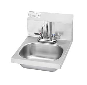 FSE 373-KR-HS-18 Hand Sink with 4" Center Deck Mount Faucet, Stainless Steel Sink with 5-3/ 4" Bowl, 7-15/ 16" Backsplash, 1-1/ 2" Drain and Wall Bracket, 14-1/ 16" W x 16-1/ 2" D x 13-1/ 2" H