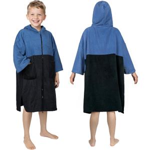 Hooded Towels for Kids Zippered Surf Poncho Swim Robe for 6-13 Years, 3/4 Sleeve Big Kids Hooded Beach Towel Thick Changing Robe Girls Boys, Black Blue
