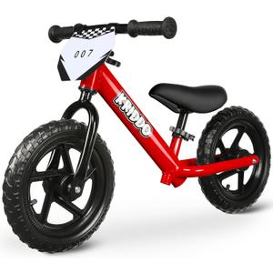 KRIDDO Toddler Balance Bike 2 Year Old, Age 18 Months to 5 Years Old, 12 Inch Push Bicycle with Customize Plate (3 Sets of Stickers Included), Steady Balancing, Gift Bike for 2-3 Boys Girls, Red