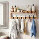 Coat Rack Wall Mount with Shelf, 27.5" Entryway Wall Hanging Shelf, Coat and Key Hanger with 10 Dual Hooks, Mail Organizer and Key Holder Hat Rack for Wall, Wood Coat Hooks with Storage