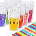 Patelai 20 Pieces Birthday Juice Pouches for Adults with Straws Heavy Duty Hand-held Translucent Reclosable Zipper Smoothie Pouches Stand-up Plastic Bags for Birthday Party Supplies
